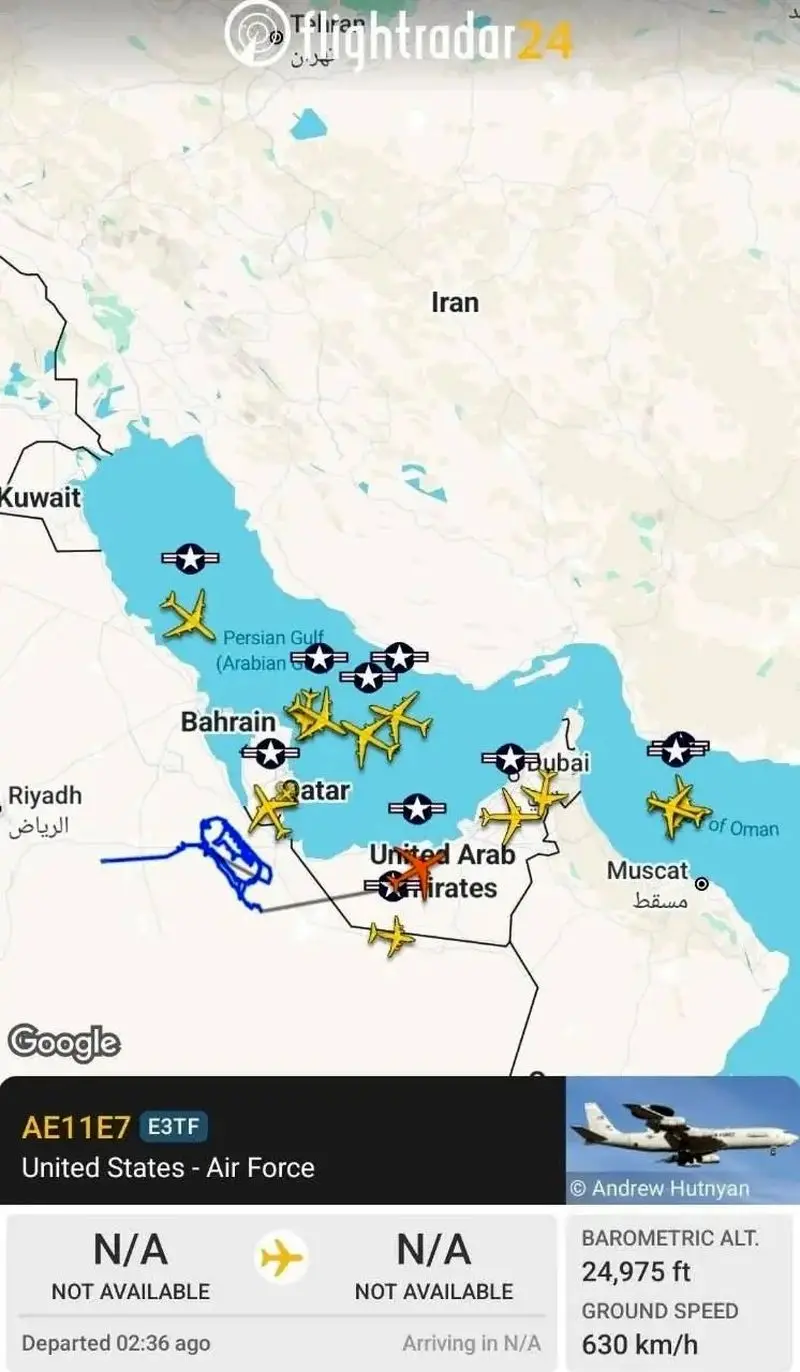 فعالیت شدید نیروی هوایی آمریکا در خلیج فارس و دریای عمان